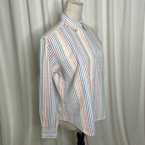 Talbots Rainbow Striped Shirt Textured Button Up Multicolor Collared Women's SP - Picture 11 of 11